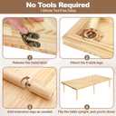 Folding Picnic Table 60x30in, Solid Wood Portable Low Floor Table, Mortise & Tenon Joints, Adjustable Height, Boho Table for Beach Camping Garden Party, Runner Included, Seats 6-8, Large Size for 6
