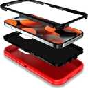 MXX Heavy Duty Made for iPhone 15 pro Max Case with Tempered Glass Screen, Camera Lens Protector 3-Layer Full Body Protection Shockproof Dustproof Cover for 15 pro Max Phone Case 6.7" (Red/Black)