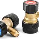 R134a Quick Coupler Adapter, Adjustable 134a Adapters, Quick Connectors for Car AC, HP LP Conversion Fittings for Evacuation Recharging, Built-in 1/4 Flares, Set of 2