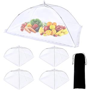 ZMCINER 5 Pack Food Tents Food Covers for Outdoors Mesh Screen Include 1 Extra Large (40"X 24") & 4 Standard (17"X 17") Collapsible and Reusable Mesh Food Covers for Outside, Fruit Cover