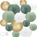 Sage Green Paper Lanterns Decorative,16Pack Gold Green White Party Decorations,Hanging for Indoor or Outdoor Weddings,Bridal Shower Decorations,Rustic Party,Graduation,Tropical