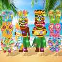 Bencailor 4 Pcs Hawaiian Luau Decoration Outdoor Tiki Totem Yard Signs with Stakes LED Large Aloha Tropical Themed Party Supplies Tiki Bar Decor for Outdoor Lawn Garden Beach Sand (Hawaiian)