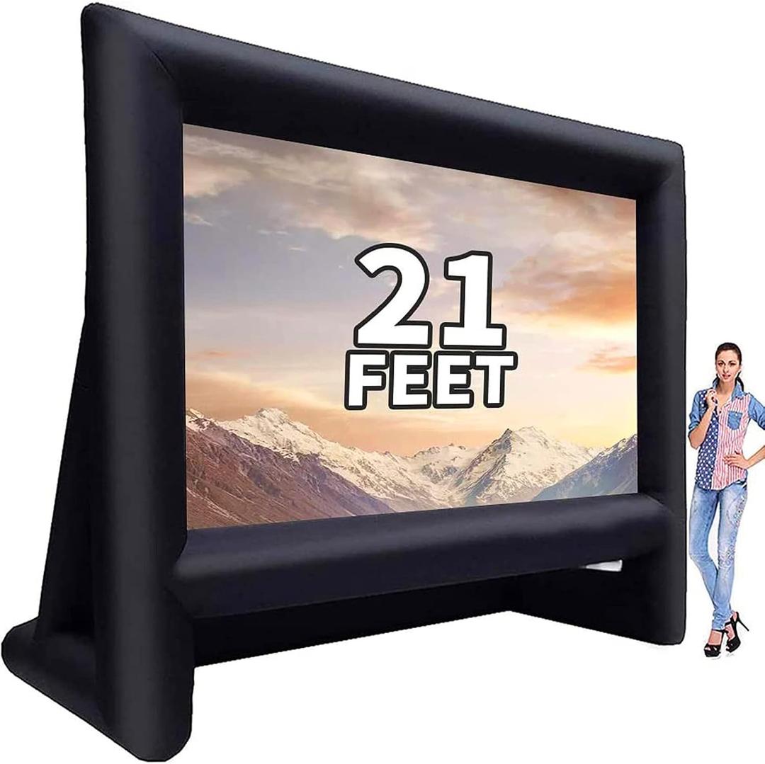 GYUEM 21FT Inflatable Projector Screen - Outdoor Movie Screen Blow Up for Movie Parties Backyard Outside with Air Blower and Carry Bag, Front and Rear Projection
