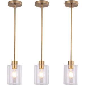 Brass Pendant Lights Kitchen Island - Gold Clear Glass Pendant Light Fixture Multiple Stems Rods 3 Units 12 Inch 3 Units 4 Inch (3 Pack Brass)