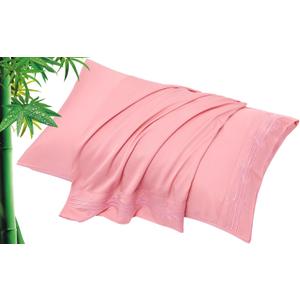 YIYEA King Size Pillow Cases Set of 2, 100% Viscose Derived from Bamboo Cooling Pillowcases for Hot Sleepers, Silky Soft Breathable Pillow Covers with Envelope Closure (20" x36, Pink)