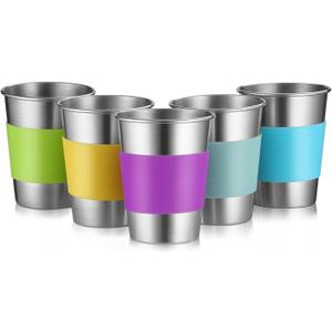 Stainless Steel Cups, 12 Oz Metal Drinking Glasses for Kids and Adults, Metal Pint Cup Tumblers, Set of 5, Unbreakable and Stackable