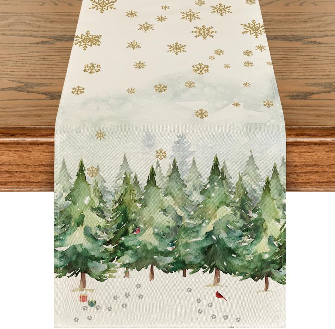 Artoid Mode Xmas Trees Snowflakes Gifts Christmas Table Runner, Seasonal Kitchen Dining Table Decoration for Outdoor Home Party 13x48 Inch (Green)