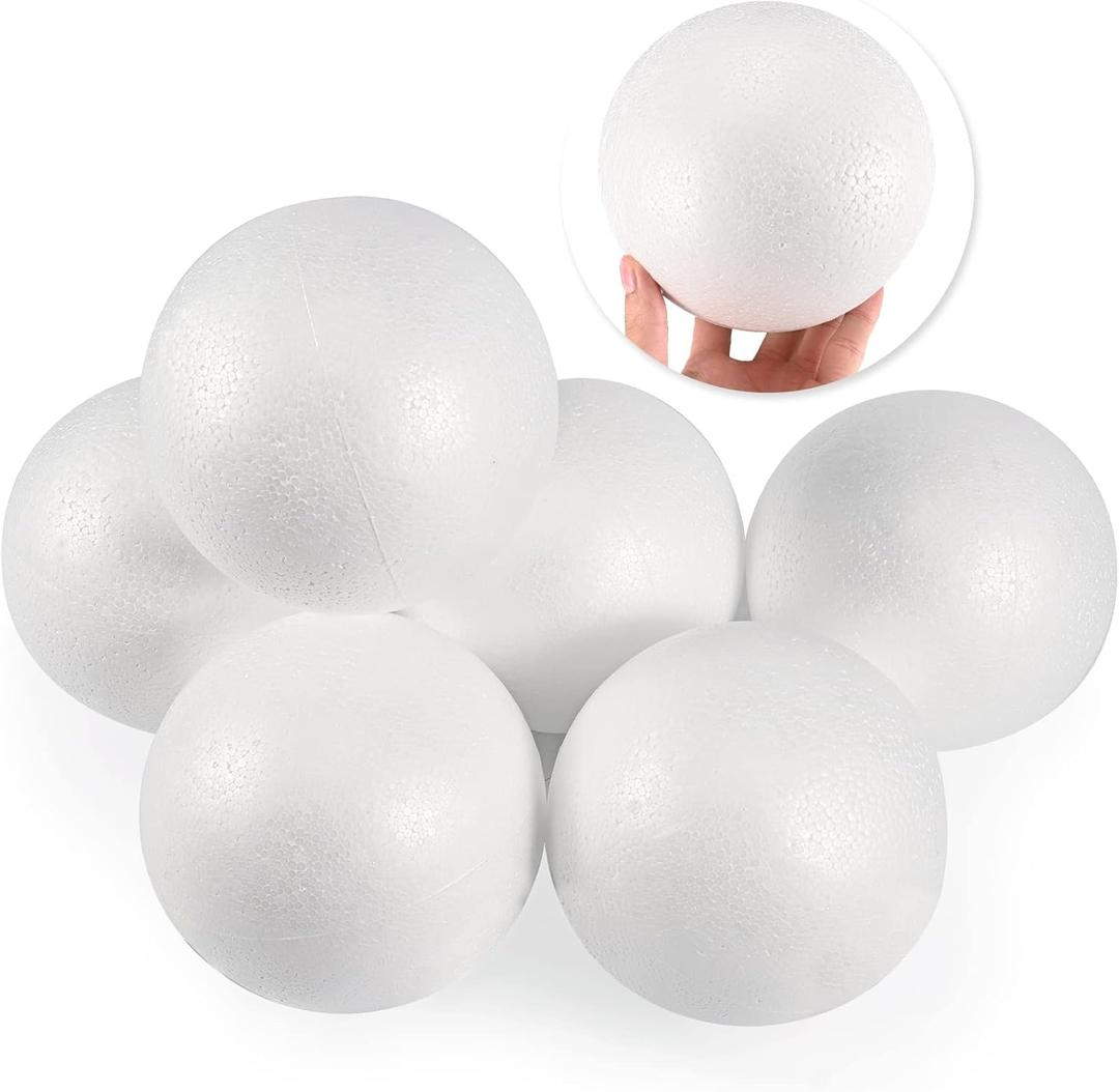 6 Inch Foam Ball,6 Pack White Polystyrene Foam Balls for Craft Making School Solar System Project Wedding Christmas Supply
