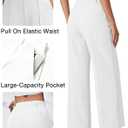 Dress Pants for Women Work Pants Wide Leg Pull On Stretchy Business Casual Trousers High Waisted Slacks with Pockets (White, L)
