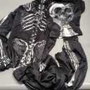 Kids Halloween Skeleton Costume, Hooded Skeleton Jumpsuit Bones with Mask for Boys and Girls Halloween Cosplay Costume Party