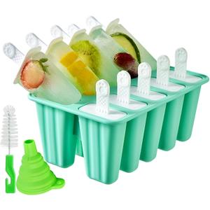 Popsicle Molds 10 Pieces Silicone Ice Pop Molds Popsicle Mold Reusable Easy Release Ice Pop Maker(10 Cavities-Green)