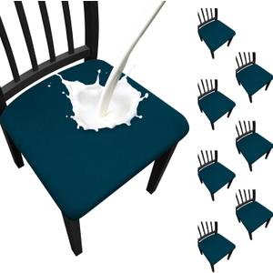 Waterproof Dining Chair Seat Covers Set of 8, Stretch Removable Dining Room Seat Covers for Dining Chairs, Kitchen, Hotel, Party (.Peacock Blue)