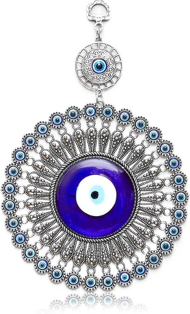 Okuna Outpost Glass Evil Eye Decor Hanging Amulet - Round Blue, 5.8 Inch - Evil Eye Wall Decor & Turkish Art Wall Hanging for Entryway Protection Okuna Outpost Glass Evil Eye Decor Hanging Amulet - Round Blue, 5.8 Inch - Evil Eye Wall Decor & Turkish Art Wall Hanging for Entryway Protection