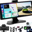 Portable Wireless Carplay Screen for Car: 10.26" HD Car Tablet Compatible with Apple Carplay Android Auto Stereo Touchscreen with 4K Dash Cam/Backup Camera/GPS Navigation/Mirror Link