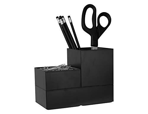 Bostitch Office Konnect Desk Organizer Accessory Tray & Storage Cup Bundle, Stacks for Desktop Storage,Makeup Organization, Black, Pack of 2