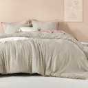 Litanika Oatmeal Oversized King Size Comforter, 3 Pieces Tufted Boho Farmhouse Bedding Comforter Sets, Lightweight Fluffy Bed Set for All Season (120x98In Comforter and 2 Pillowcases),  02-oatmeal