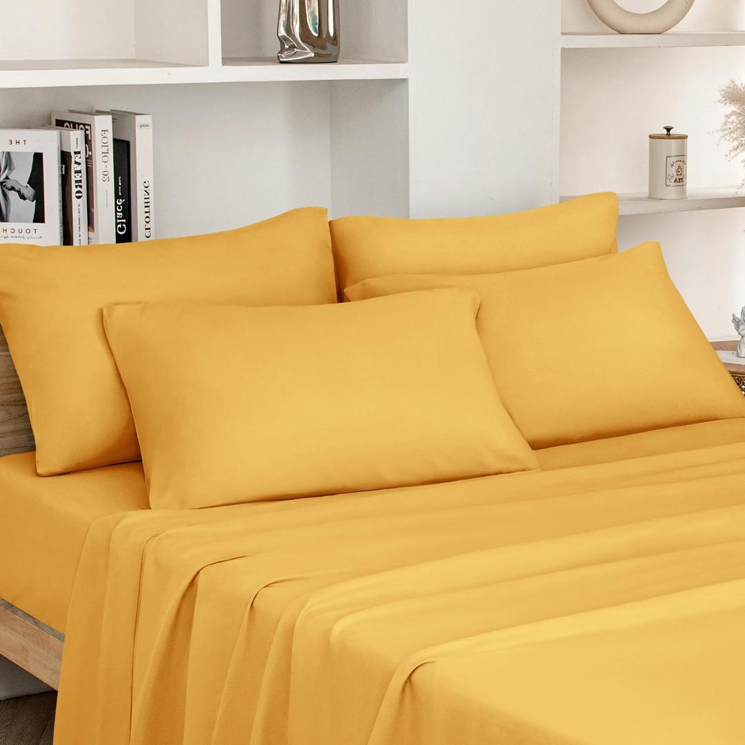 HOMEIDEAS Queen Size Bed Sheets - 6 Piece Set (Gold) - Extra Soft Brushed Microfiber 1800 Bedding Sheets, Deep Pocket, Wrinkle & Fade Free