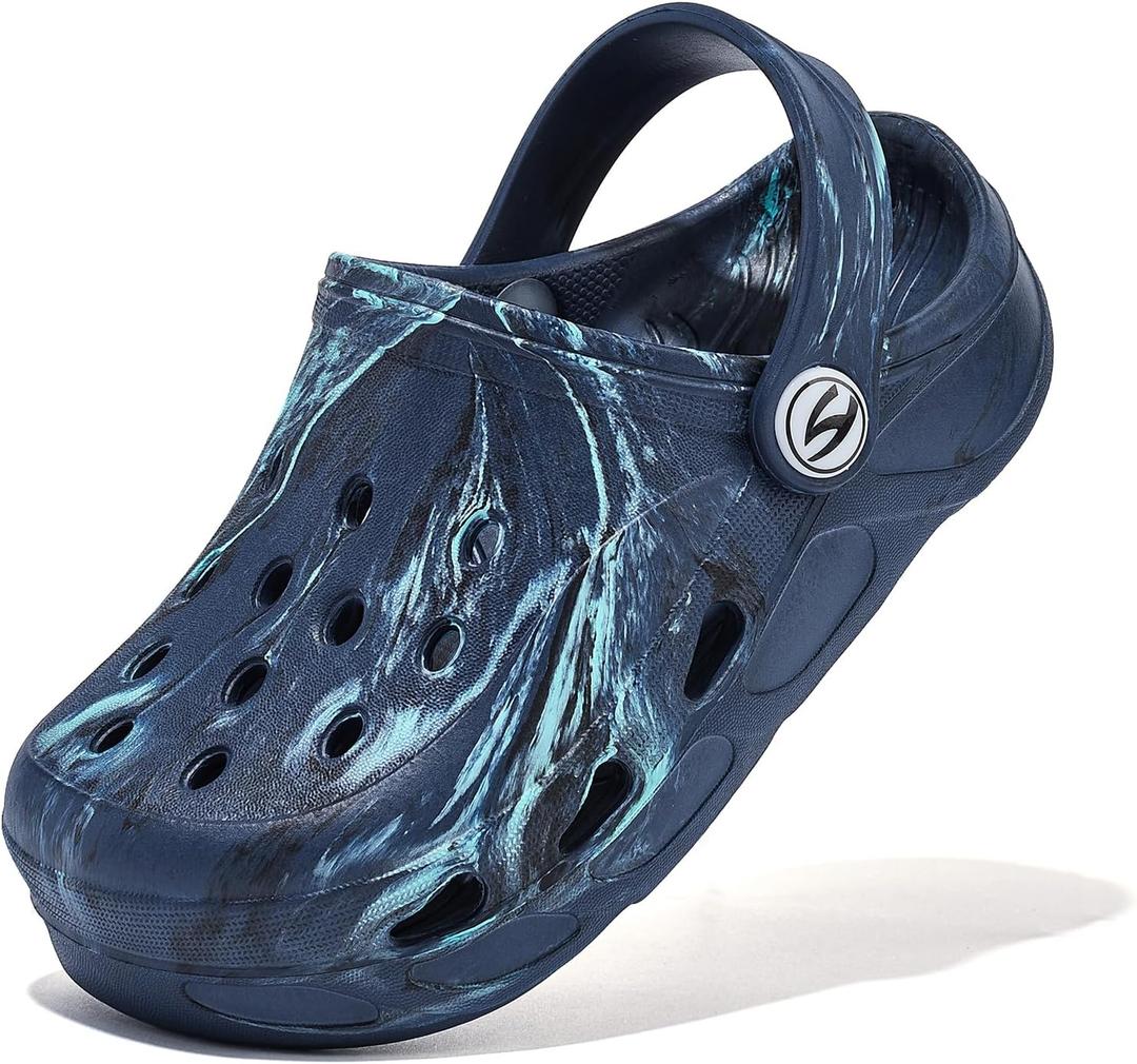 HOBIBEAR Toddler Boys Garden Shoes Cute Cartoon Slip On Classic Clogs Lightweight Summer Sandals Waterproof Water Shoes Beach Pool Shower Slides Dark Blue (Blue, US Toddler Size 4.5 to 5)