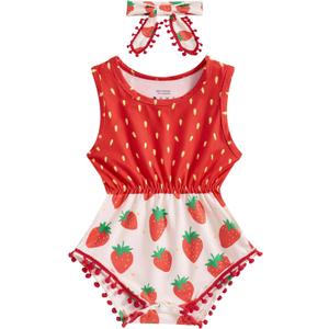 UNICOMIDEA 0-24 Months Baby Floral Romper Infant Playsuits Headband Jumpsuit Toddlers Outfits (12-18 Months, A18-red White)