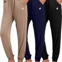Ficerd 3 Pack Women's Sweatpants Loose Fit Joggers Elastic Tapered Leg Pants Athletic Baggy Lounge Trousers with Pockets L,  Black, Navy Blue, Mocha