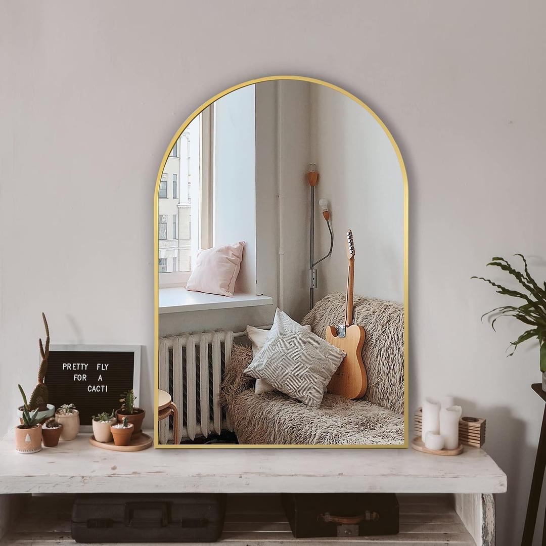 Arched Bathroom Mirror for Wall, 36" x 24" Gold Metal Frame Vanity Mirror, HD Glass Over Sink for Bathroom, Entryway, Bedroom