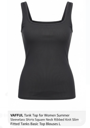 VAFFUL Tank Top for Women Summer Sleeveless Shirts Square Neck Ribbed Knit Slim Fitted Tanks Basic Top Blouses L