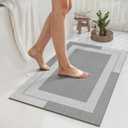 YDKGL Non Slip Bath Mat, Rubber Backing Ultra Thin Bathroom Rugs Fit Under Door Quick Dry Super Absorbent Washable Bath Rug Shower Mat for Bathroom Floor Bathtub Shower Sink, Easy Care Gray 24"x 35"