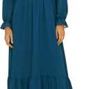 Sunny Spirit Women's Floral Boho Midi Dress 2025 Spring Fall Long Sleeve V Neck Chiffon A-Line Flowy Party Dresses (L)