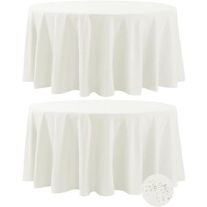 Fokitut 2 Pack Waterproof Round Tablecloth, 108 Inch, Stain Resistant and Wrinkle Polyester Table Cloth, Fabric Table Cover for Kitchen Dining, Wedding, Party, Holiday Dinner-Ivory