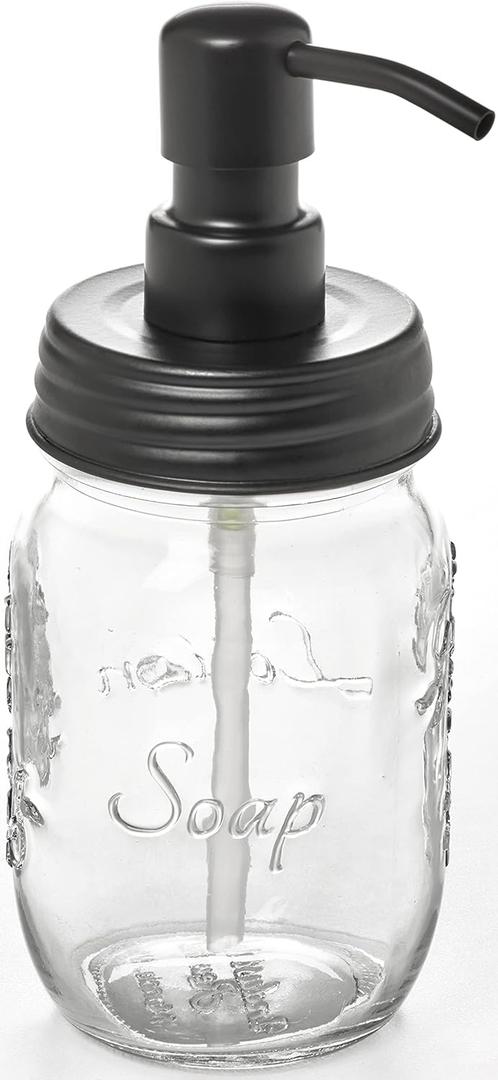 Mason Jar Soap and/or Lotion Dispenser with Gloss Black Dispenser Pump and Non Slip Coaster for Hand Sanitizer, Liquid Soap or Hand/Body Lotion (Gloss Black, Single 16oz)2 Packs