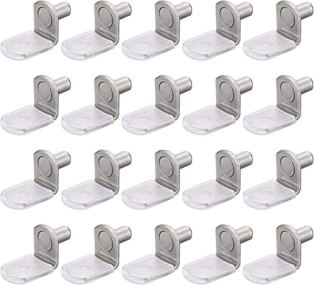 uxcell Shelf Support Pegs, 25pcs 6mm(1/4") L-Shaped Support Bracket Pegs Shelf Pin with Rubber Sleeve for Furniture Shelves Supplies, Silver Tone