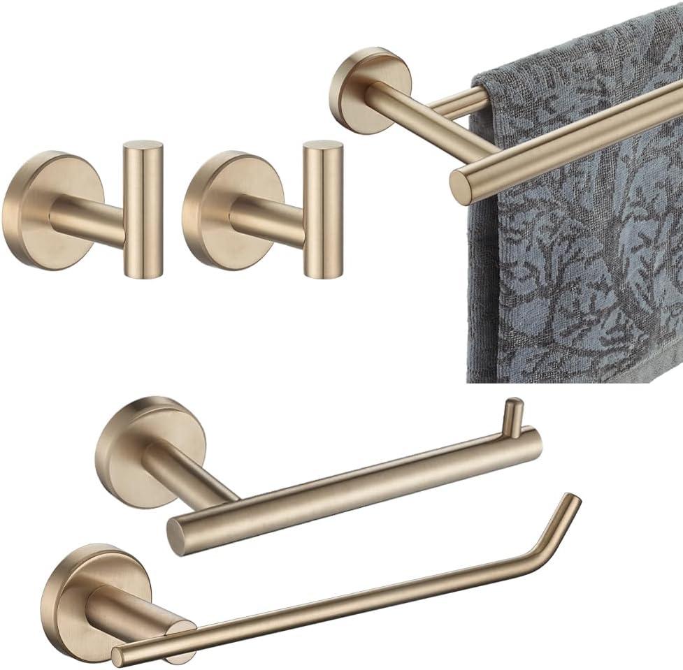 JQK Bathroom Hardware Set, 5-Piece Bath Accessories Set Champagne Bronze Wall Mount Includes 24 in Towel Bar, 9 in HT Bar, TP Holder, Towel Hook x 2, BAS105-CB JQK Bathroom Hardware Set, 5-Piece Bath Accessories Set Champagne Bronze Wall Mount Includes 24 in Towel Bar, 9 in HT Bar, TP Holder, Towel Hook x 2, BAS105-CB