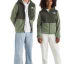 The North Face Unisex Glacier Full Zip Hooded Jacket - Lightweight Fleece Hoodie for Boys & Girls, Secure Zip Hand Pockets (Bark Mist/New Taupe Green), X-Large