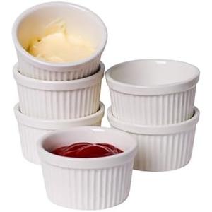 2 oz Ramekins 5 pcs Porcelain Ramekins Dishes for Souffle,Creme Brulee, Pudding, Custard Cups,Bakeware Bowls Set for Baking,Oven Safe, White 2.75 inch