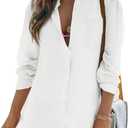Womens Beach Cover Up Button Down Shirts Summer Cotton Gauze Tops Long Sleeve Bikini Swimsuit (White, S)