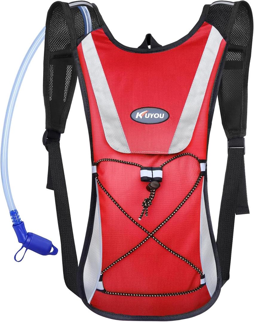 KUYOU Running Hydration Vest - Lightweight Insulated Hydration Backpack with 2L Water Bladder, Adjustable Chest Straps and Reflective Water Backpack for Trail Running Marathon Race Hiking Cycling (Red)