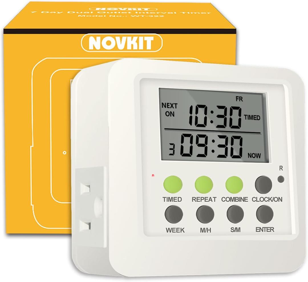 3-in-1 Dual Outlet Timer Plug with Interval Cycle for Indoor, 7 Day 24 Hour Programmable Digital Repeat Timer Switch(15A, 1875W)