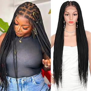 Brinbea Knotless Braided Wigs for Women Box Braid Wig Braided Lace Front Wigs 13X8 HD Lace Front Braided Wigs with Baby Hair Premium Synthetic Braid Wig Natural Long Black 36''