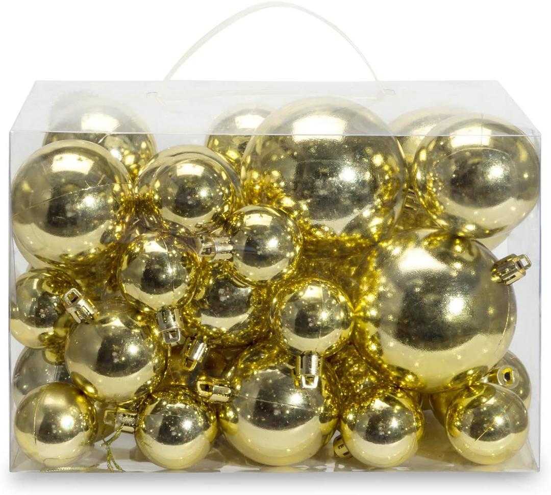 AMS 40ct Christmas Ball Plated Ornaments Tree Collection for Holiday Wedding Party Decoration(40ct Brilliance, Gold)