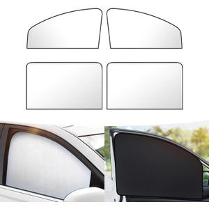 4 PCS Car Side Window Sun Shade, 31.49In x 19.68In x 7.87In Front Window Sun Protection, 31.49In x 19.68In Rear Window Heat Insulation, Universal Foldable Breathable Gauze (Titanium Silver)