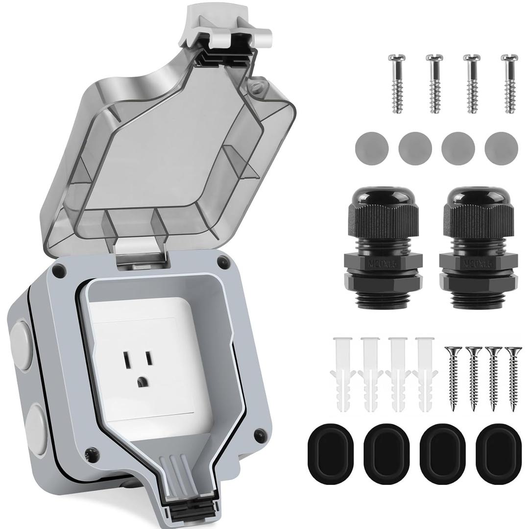 Outdoor Power Outlet Box - Waterproof IP66, 15A 250V Plug Socket with Outdoor Outlet Cover