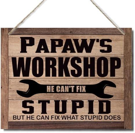 SET OF 2, Papaw's Workshop Sign, Father's Day Gift for Papaw, Decorative Hanging Wood Plaque for Wall, Rustic Door Hanger, Farmhouse Home Wall Decoration, Funny Gift for Grandpa Mechanic, Papaw Birthday Gift
