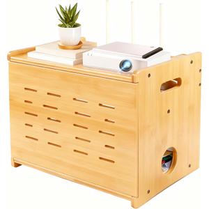 Fullin Upgrade WiFi Router Storage Box Hider, Large Capacity Projector Shelf, Wall Mount or Desktop Cable Management Box, Bamboo Modem Organizer Power Strip Hider Rack Need Assembly