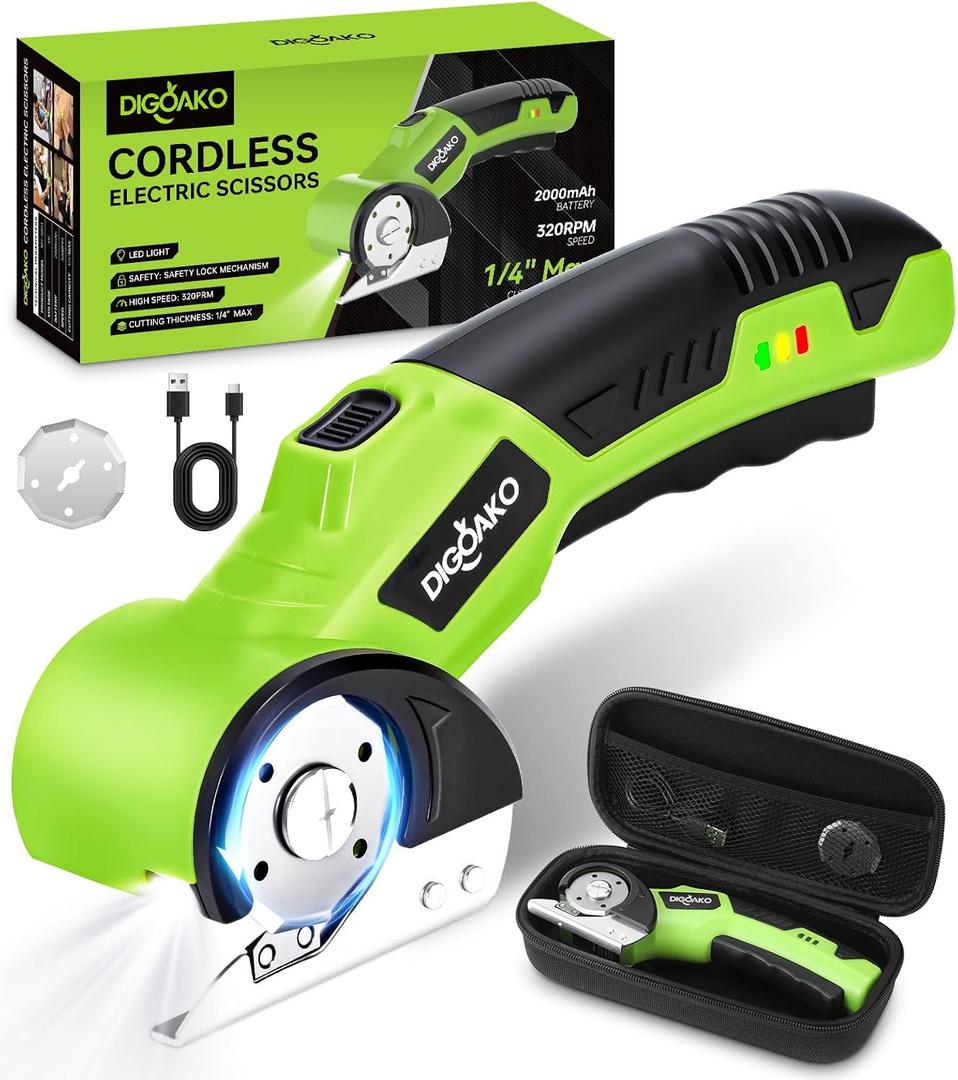 Cardboard Cutter - Rechargeable Cordless Electric Scissors, 4V Duty Electric Box Cutter for Cardboard, Safety Lock & LED Light, Powerful Cutting for Carton Carpet Plastic Fabric Leather