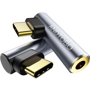 [2 Pack] USB C To 3.5mm Audio Adapter, USB Type C To 3.5mm Female Headphone Jack Dongle Aux Adapter DAC Stereo HiFi Right Angle for iPhone 17 Air, 16 15 Pro Max Plus, iPad Pro Air 5 4, Galaxy S24 S23