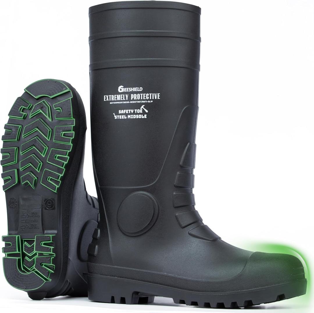 PVC Rain Boots for Men And Women Waterproof Slip-Resistant Rubber Work Boots, Seamless Durable Tall Knee Boots for Agriculture, Gardening, Fishing, Industrial & Outdoor Work, Size 10 (Black)