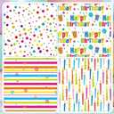 woric Birthday Wrapping Paper Rolls Colorful Gift Wrapping Paper with Happy Birthday Lettering Candles Polka Dots Stripes Design for Boys Party Baby Shower - 4 Rolls - 17 in x 120 in(10ft) Per Roll