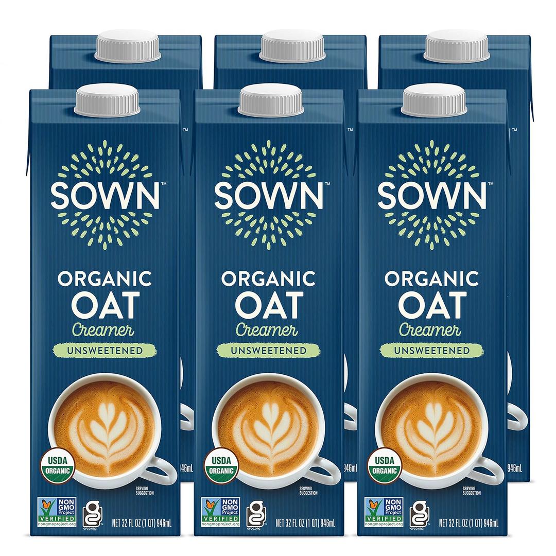 SOWN Organic Oat Creamer Unsweetened - Barista Oat Milk Non Dairy Coffee Creamer - Plant Based, Dairy-Free, Vegan, 0g Added Sugar, Gluten-Free, Non-GMO, Shelf Stable - 32oz (Pack of 6) (EXP 11/19/26)
