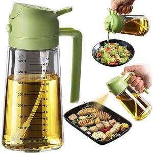 TrendPlain 16oz/470ml Glass Olive Oil Sprayer for Cooking – 2 in 1 Olive Oil Dispenser Bottle for Kitchen Gadgets and Air Fryer Accessories, Salad, BBQ - Green