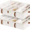 StorageWorks Shoe Organizer Under Bed for Closet, 2-Pack Ultra-thick Fabric Shoe Storage Containers with Bottom Support and Adjustable Dividers, Fits up to 24 Pairs, Beige